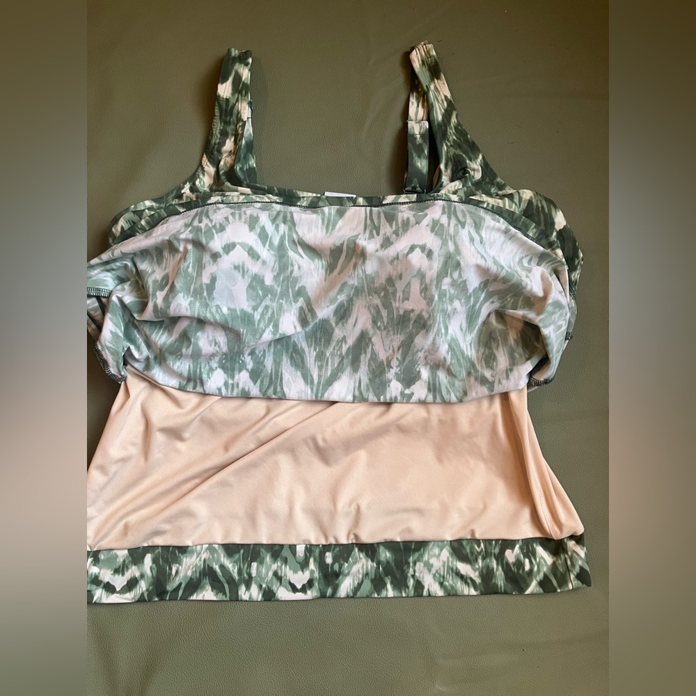 Duluth Trading Co Suit Up Tankini 2-PIECE Swim Set Green Ikat Print Size 18 - Picture 5 of 15
